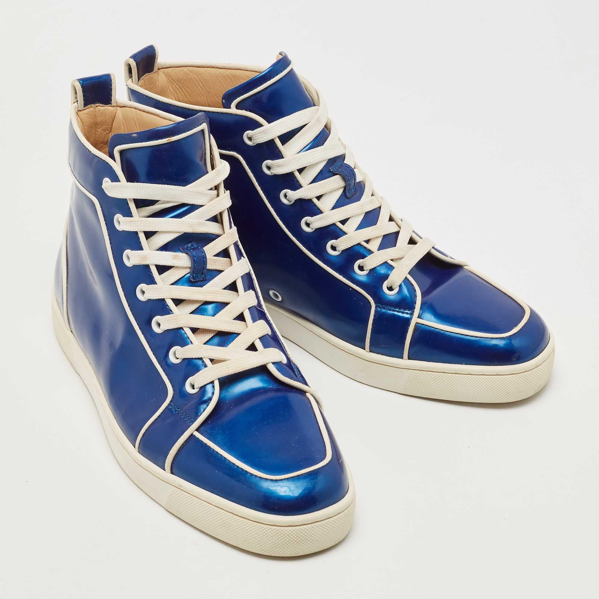 Christian Louboutin Blue Patent Leather Rantus Orlato High Top Sneakers Size 44 1