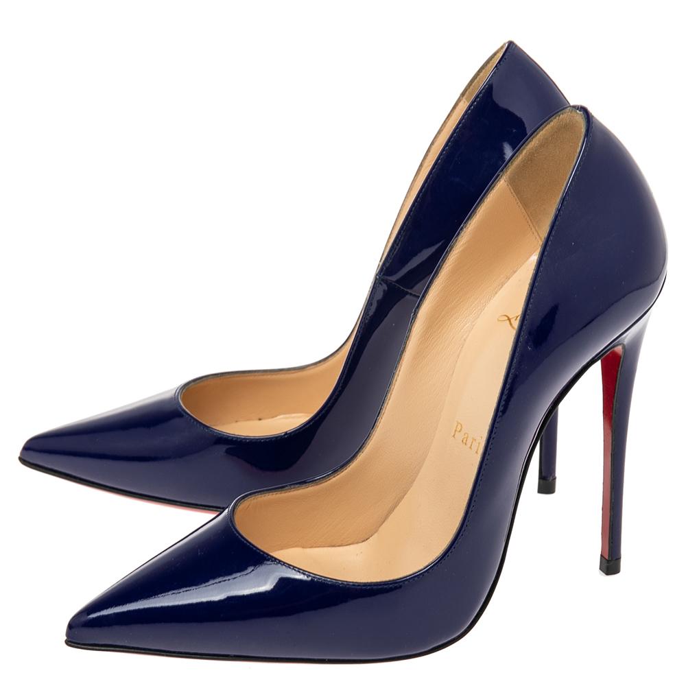 Christian Louboutin Blue Patent Leather So Kate Pumps Size 35.5 In Good Condition In Dubai, Al Qouz 2