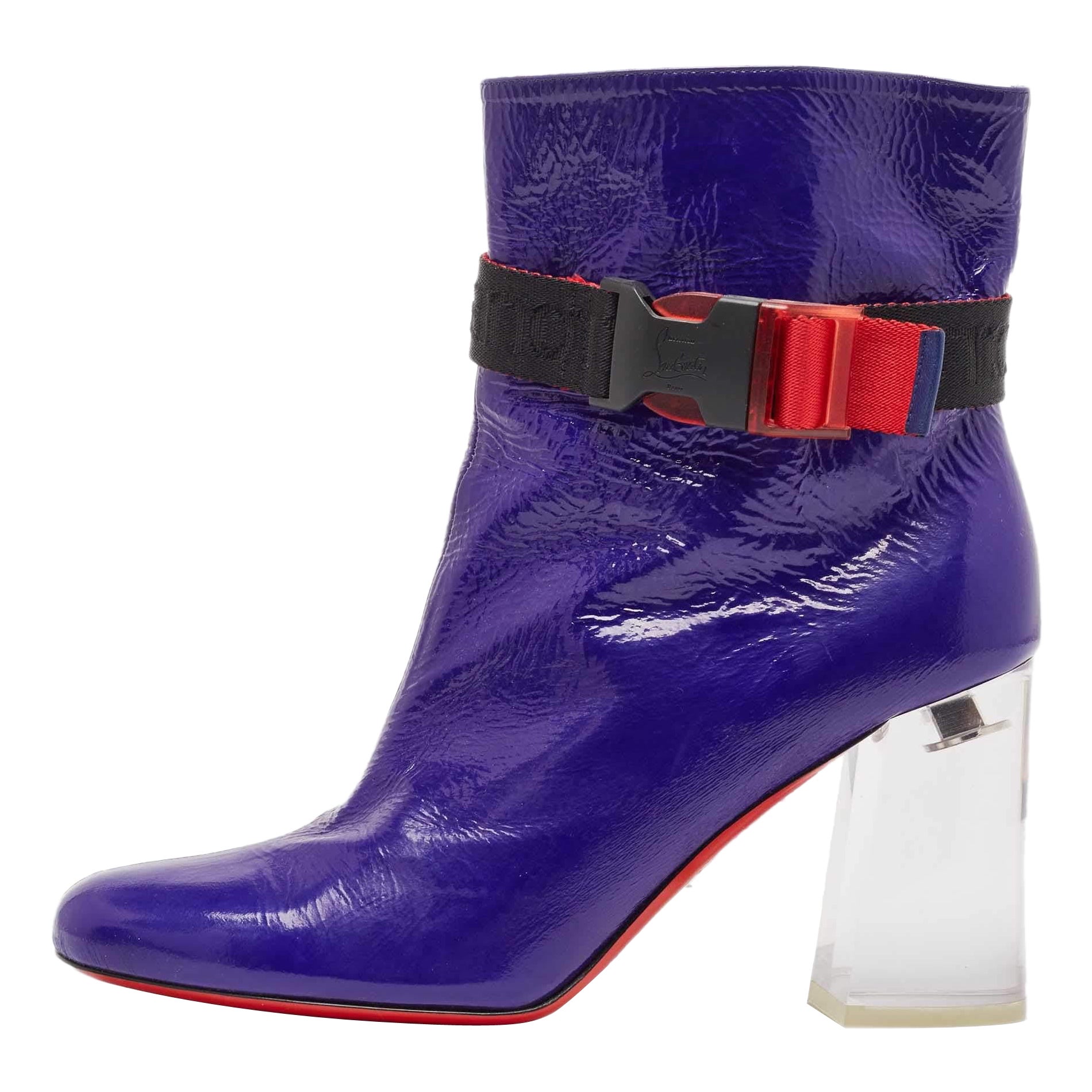 Christian Louboutin Blue Patent Leather Vogue Plexi Telesiege Boots Size 39
