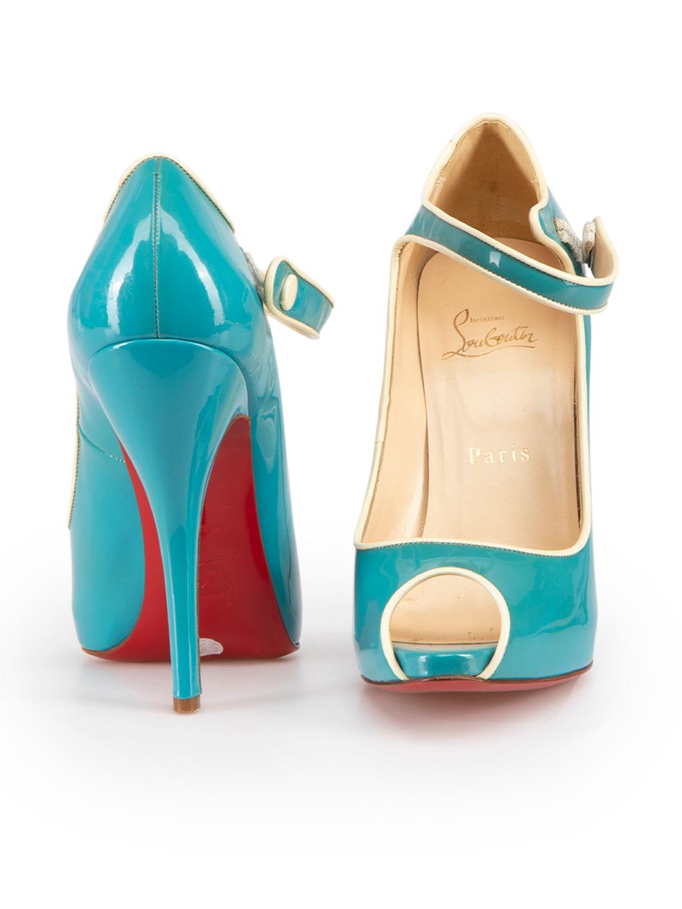 Christian Louboutin Blue Patent Peep-Toe Heels Size EU 37 In Good Condition For Sale In London, GB