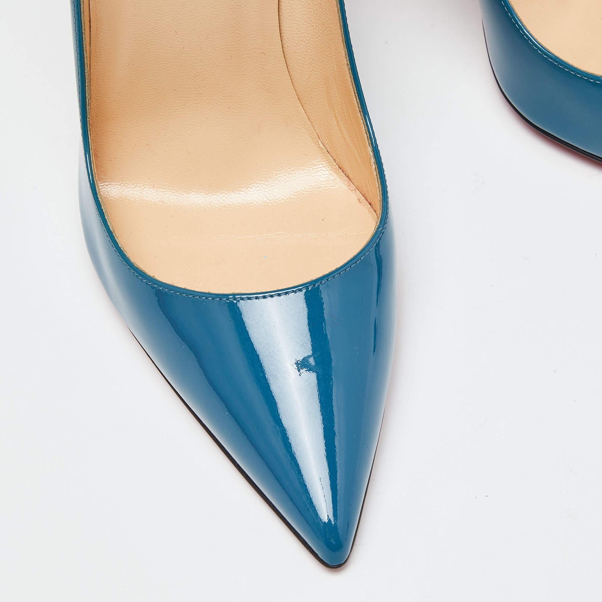 Women's Christian Louboutin Blue Patent So Kate Pumps Size 38 For Sale