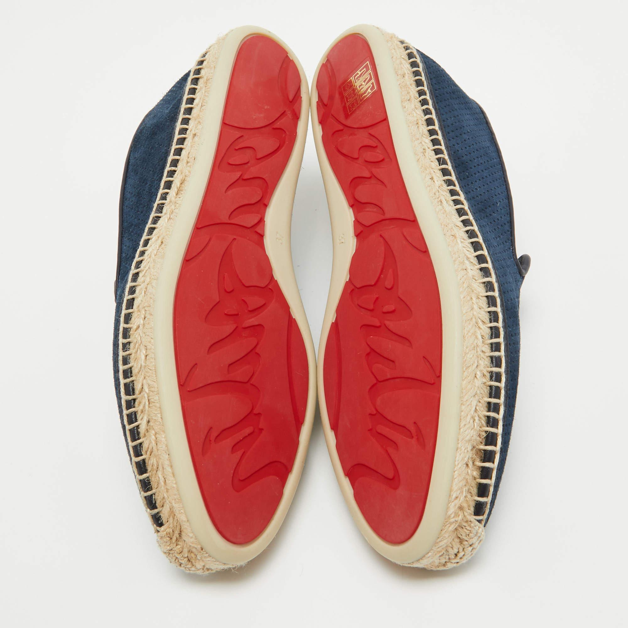 Christian Louboutin Blue Perforated Suede Nanou Orlato Espadrille Flats Size 37 For Sale 3