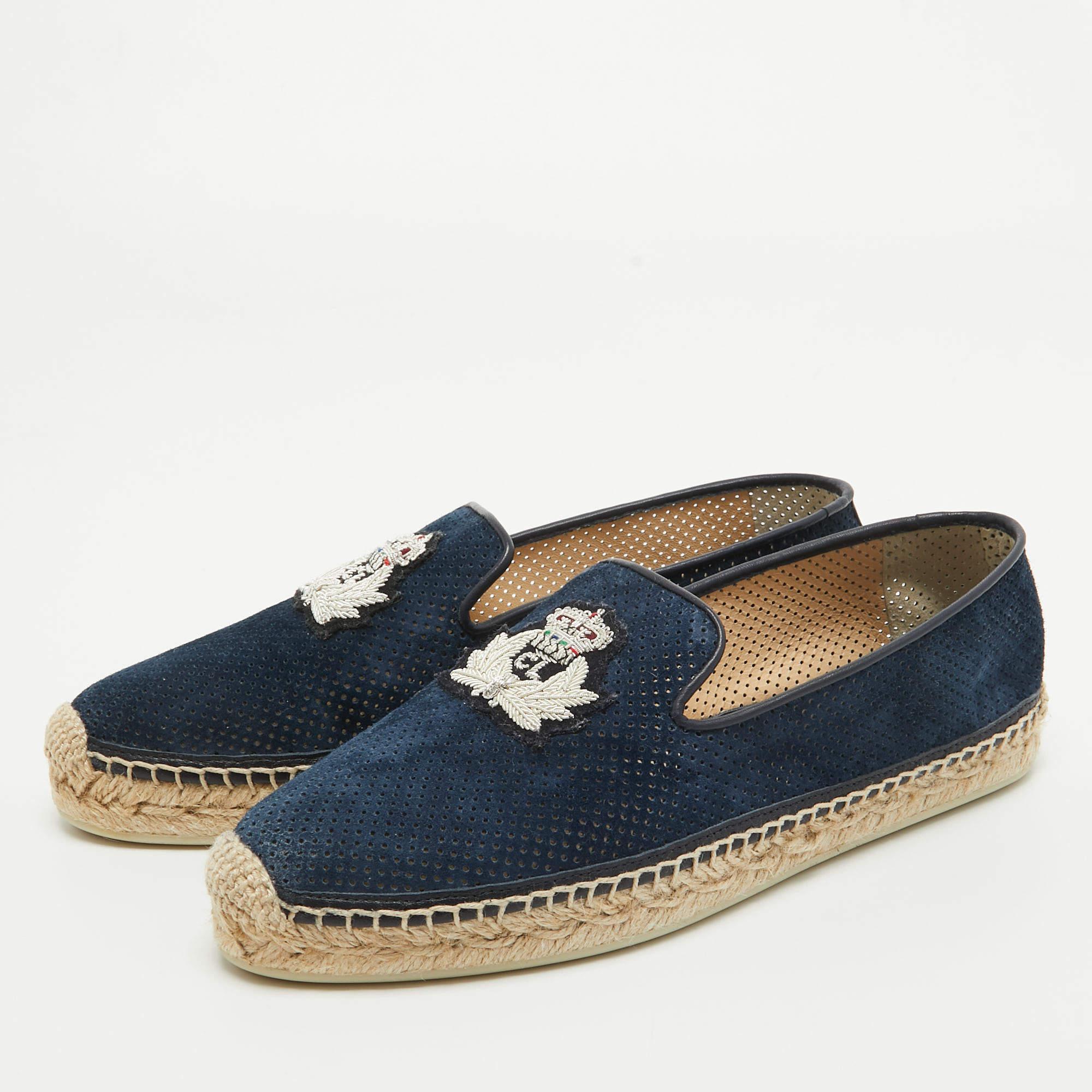 Christian Louboutin Blue Perforated Suede Nanou Orlato Espadrille Flats Size 37 For Sale 4