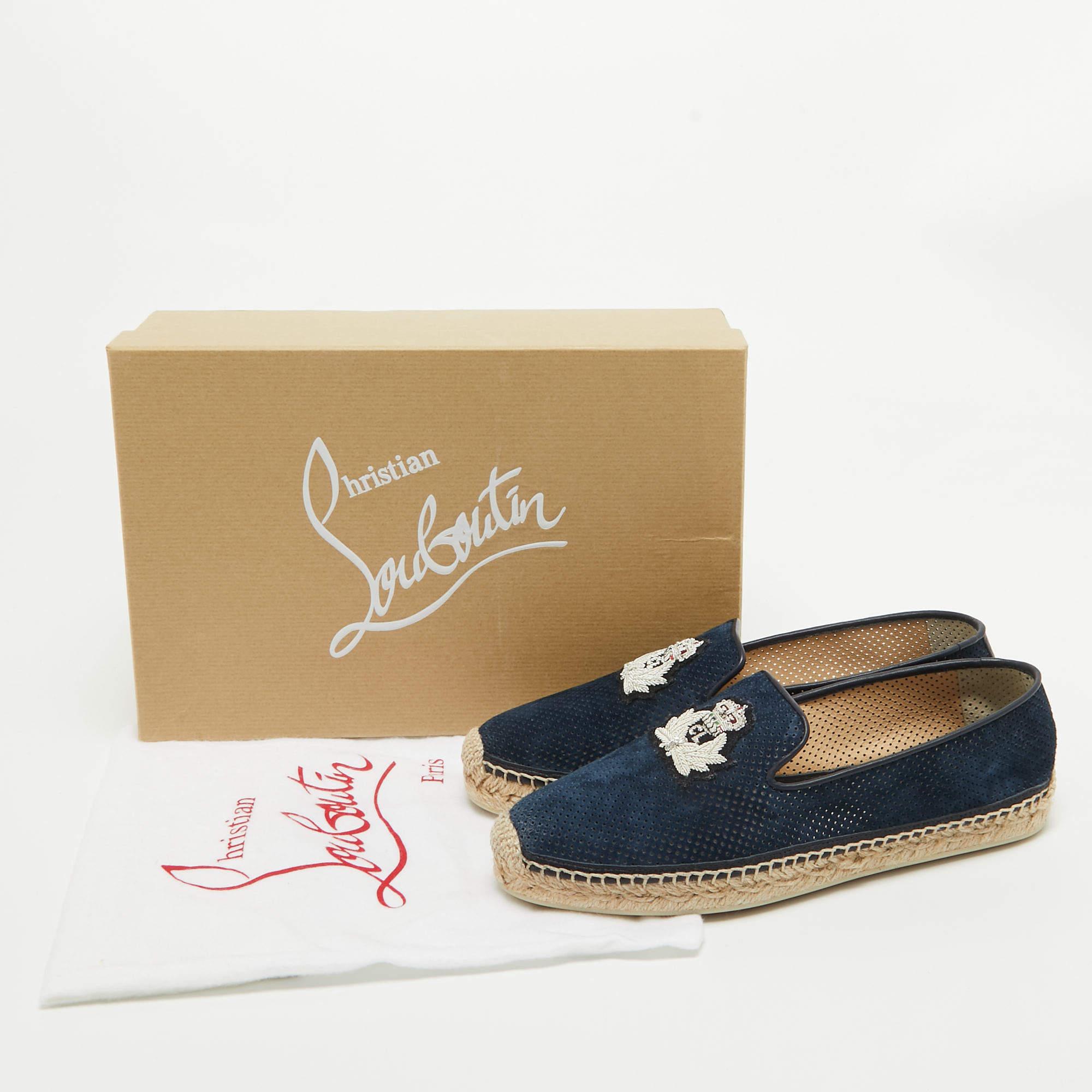 Christian Louboutin Blue Perforated Suede Nanou Orlato Espadrille Flats Size 37 For Sale 5