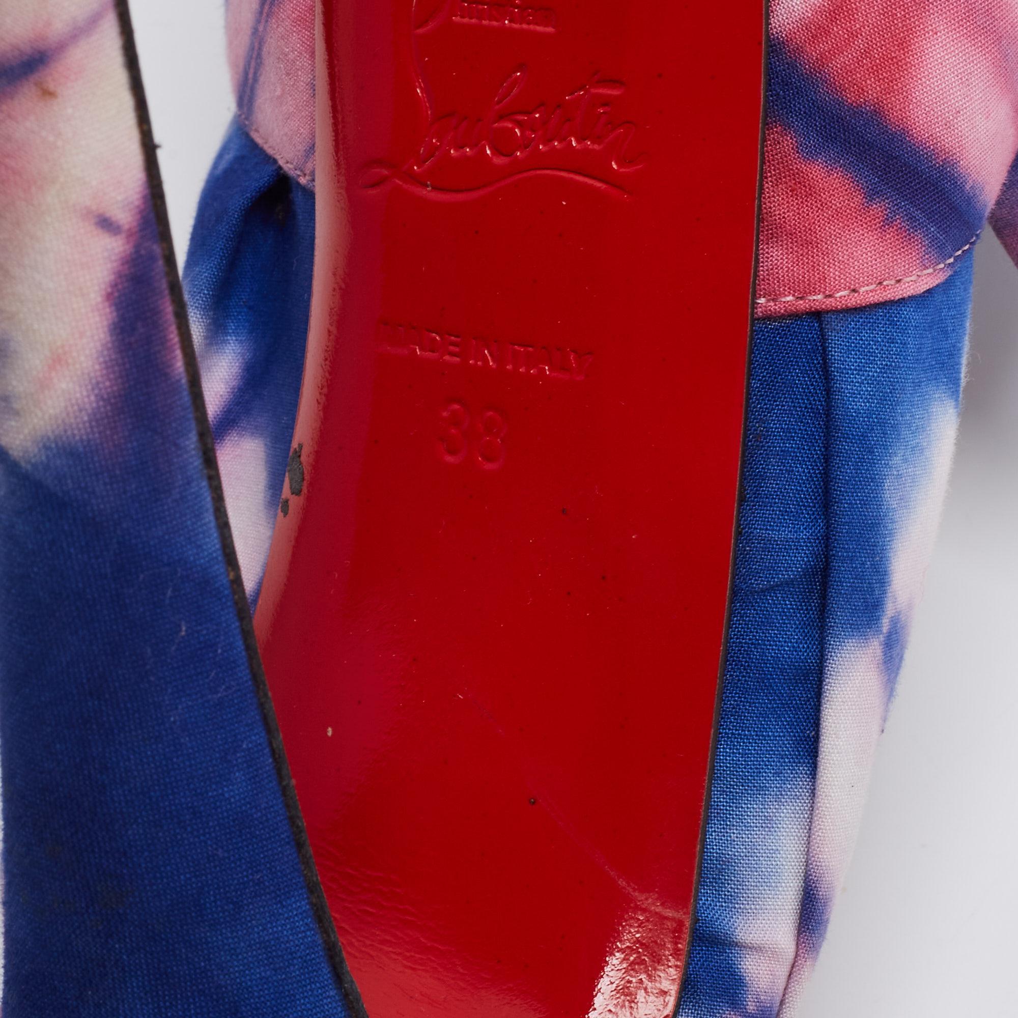 Women's Christian Louboutin Blue/Pink Tie Dye Fabric BouBou Slingback Sandals Size 38