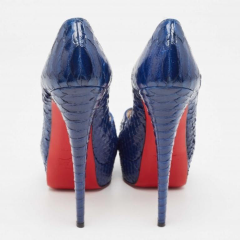 Christian Louboutin Blau Python Lady Peep Pumps Größe 39.5 im Angebot 1