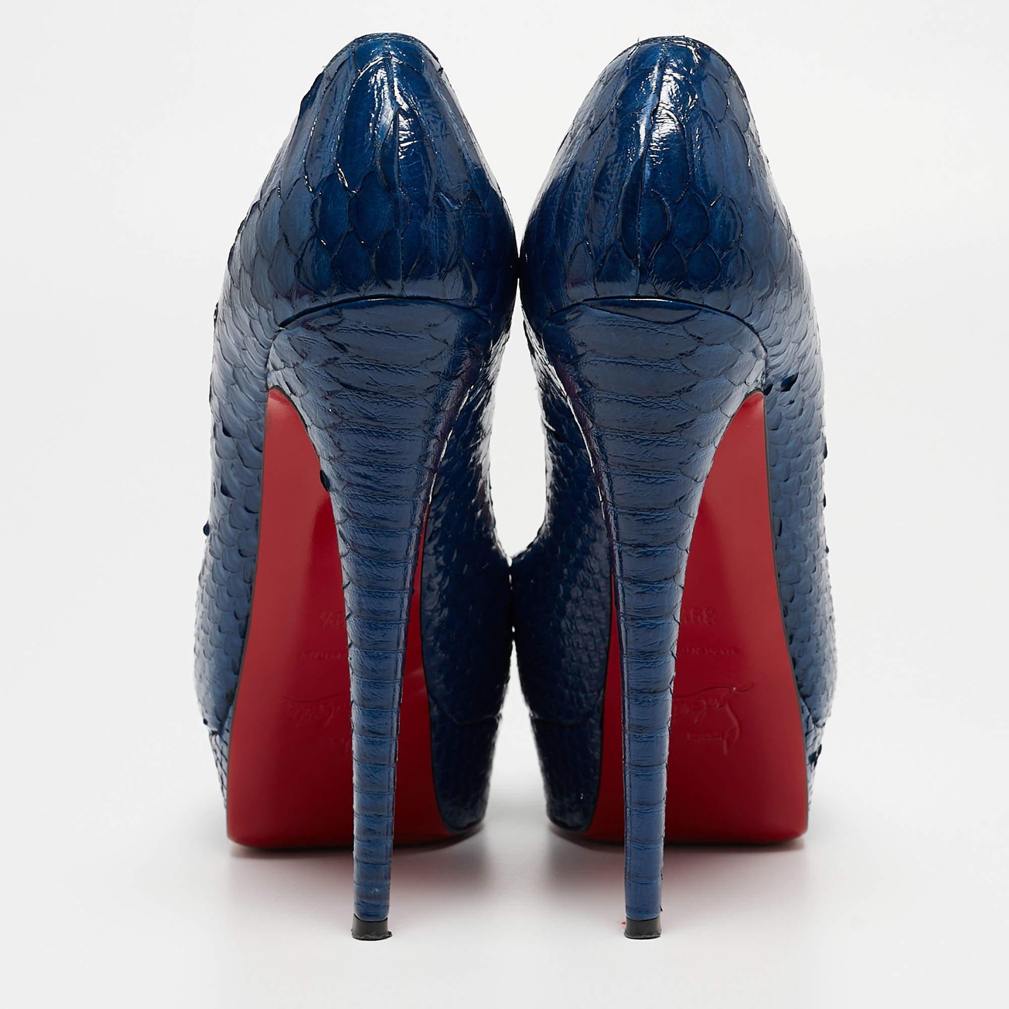 Christian Louboutin Blue Python Lady Peep Toe Pumps Size 39.5 For Sale 1