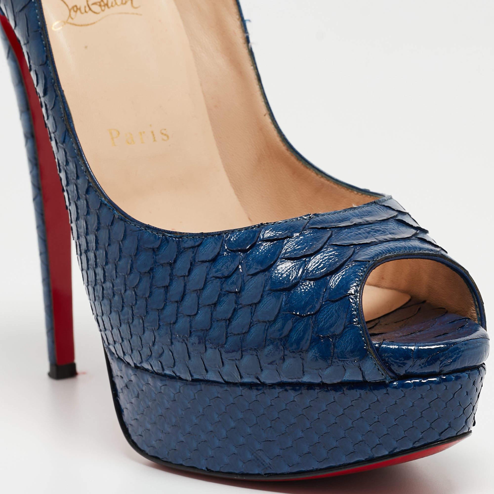 Christian Louboutin Blue Python Lady Peep Toe Pumps Size 39.5 For Sale 4
