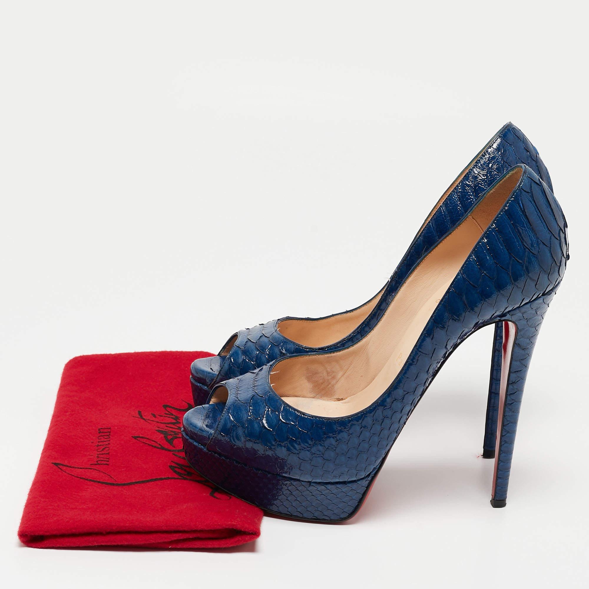 Christian Louboutin Blue Python Lady Peep Toe Pumps Size 39.5 For Sale 5