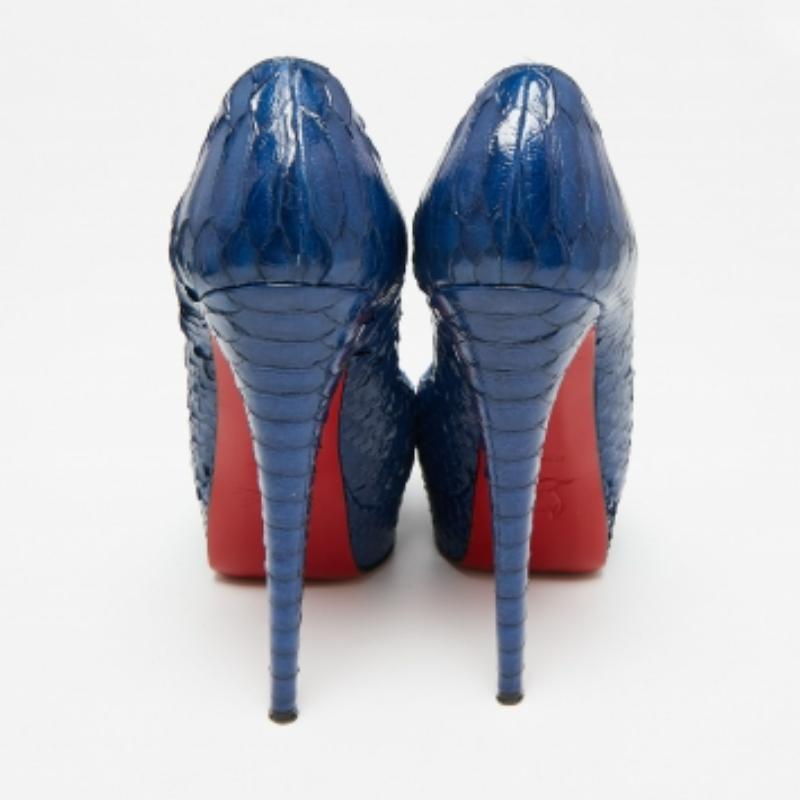 Christian Louboutin Bombas de plataforma Lady Peep de piel de pitón azul talla 37 en venta 1