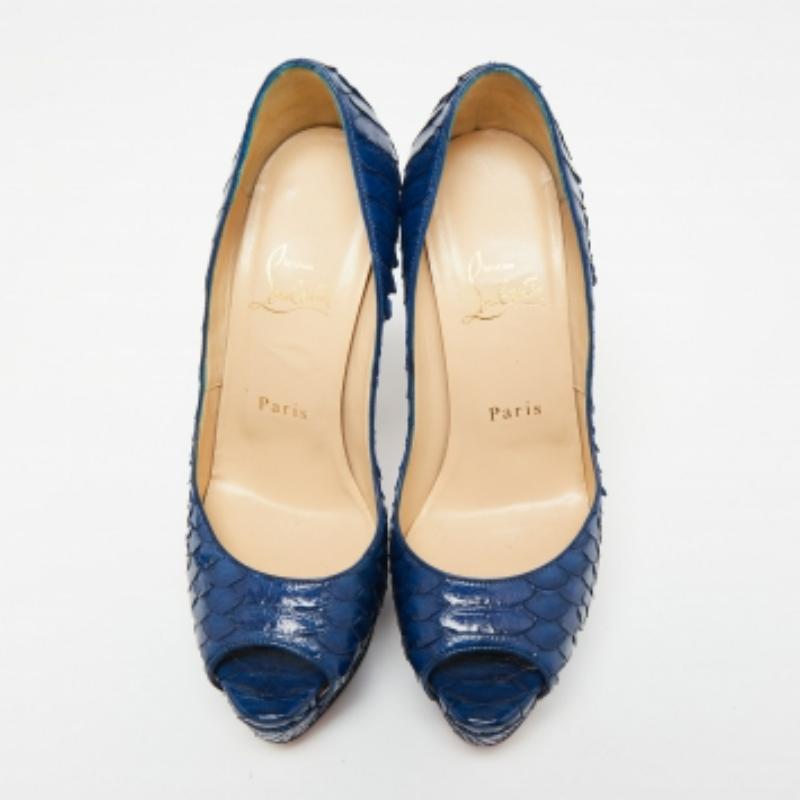 Christian Louboutin Bombas de plataforma Lady Peep de piel de pitón azul talla 37 en venta 2