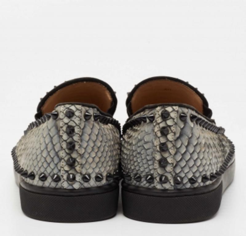 Men's Christian Louboutin Blue Python Pik Boat Spike Slip On Sneakers Size 40 For Sale