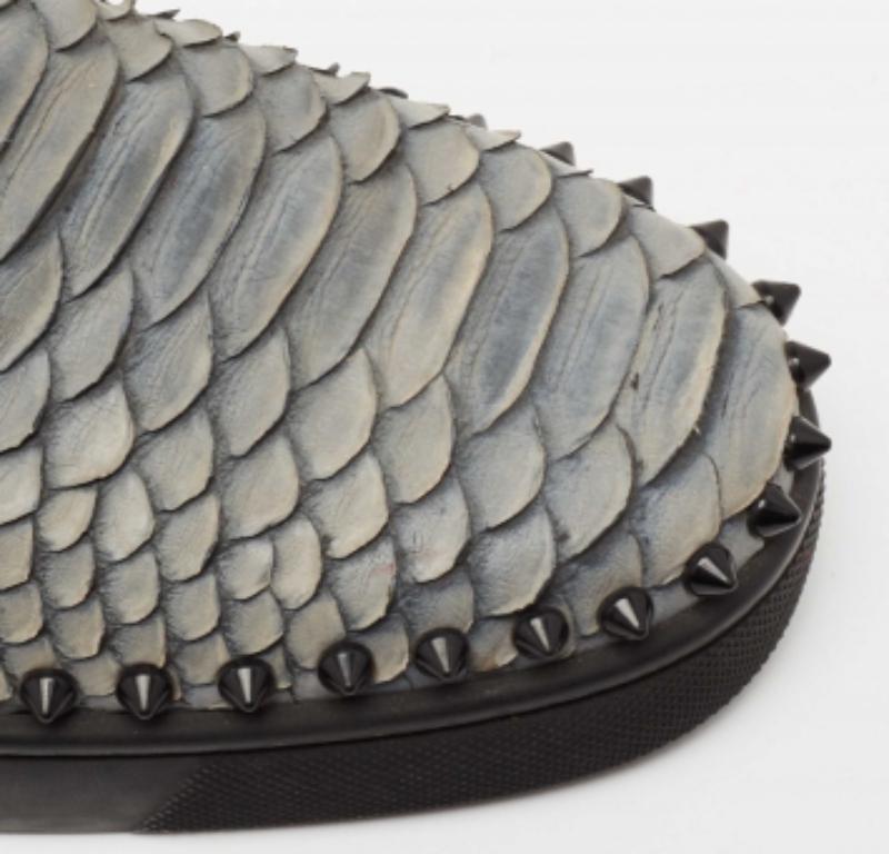 Christian Louboutin Blue Python Pik Boat Spike Slip On Sneakers Size 40 For Sale 2
