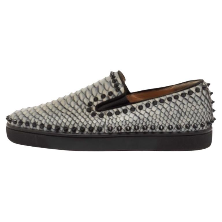 Christian Louboutin Blue Python Pik Boat Spike Slip On Sneakers Size 40