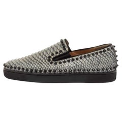 Christian Louboutin Blue Python Pik Boat Spike Slip On Sneakers Size 40