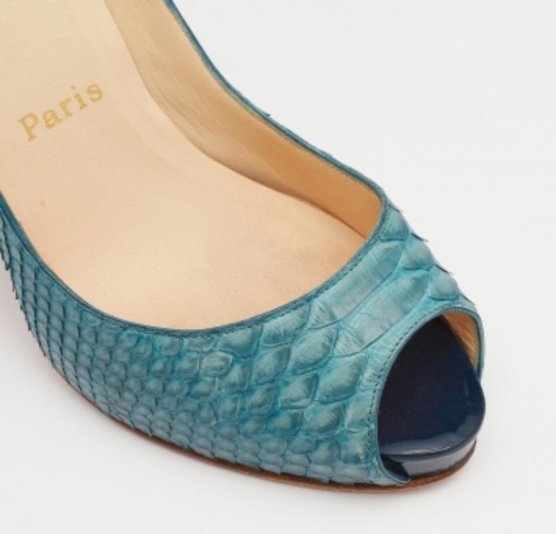 Christian Louboutin Blue Python Very Prive Platform Pumps Size 38 For Sale 2