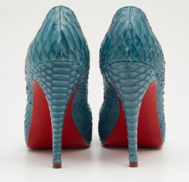 Christian Louboutin Blue Python Very Prive Platform Pumps Size 38 For Sale 3