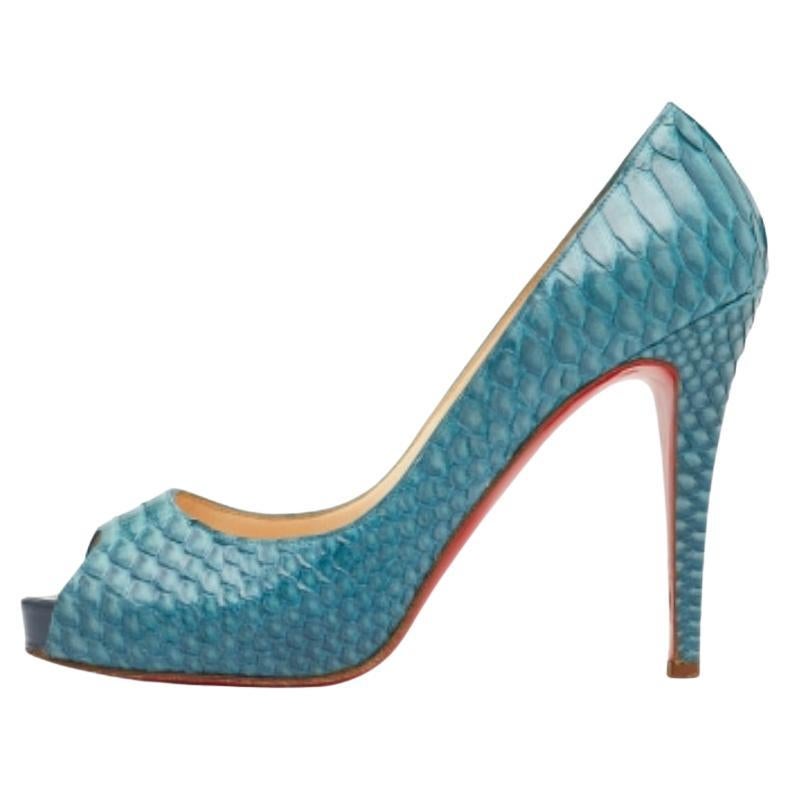 Christian Louboutin Blue Python Very Prive Platform Pumps Size 38 For Sale