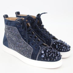 Christian Louboutin Blue Red Carpet Edition Leather Louis Flat Spike Pik Diamond