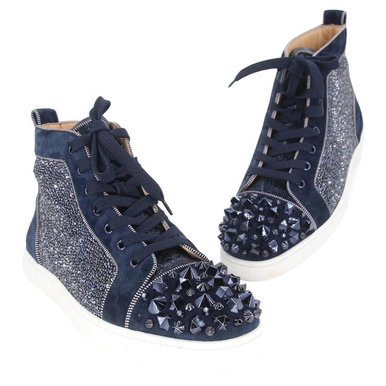 Christian Louboutin Blue Red Carpet Edition Leather Louis Flat Spike Pik  Diamond For Sale at 1stDibs