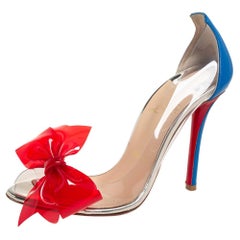 Christian Louboutin Blue/Red Leather And PVC Peep Toe Pumps Size 36