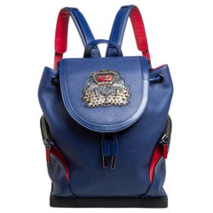 Explorafunk Rucksack aus blauem/rotem Leder und Gummi von Christian Louboutin