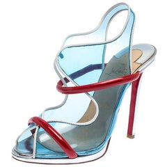 Christian Louboutin Blue/Red PVC And Patent Leather Aqua Ronda Sandals Size 38.5