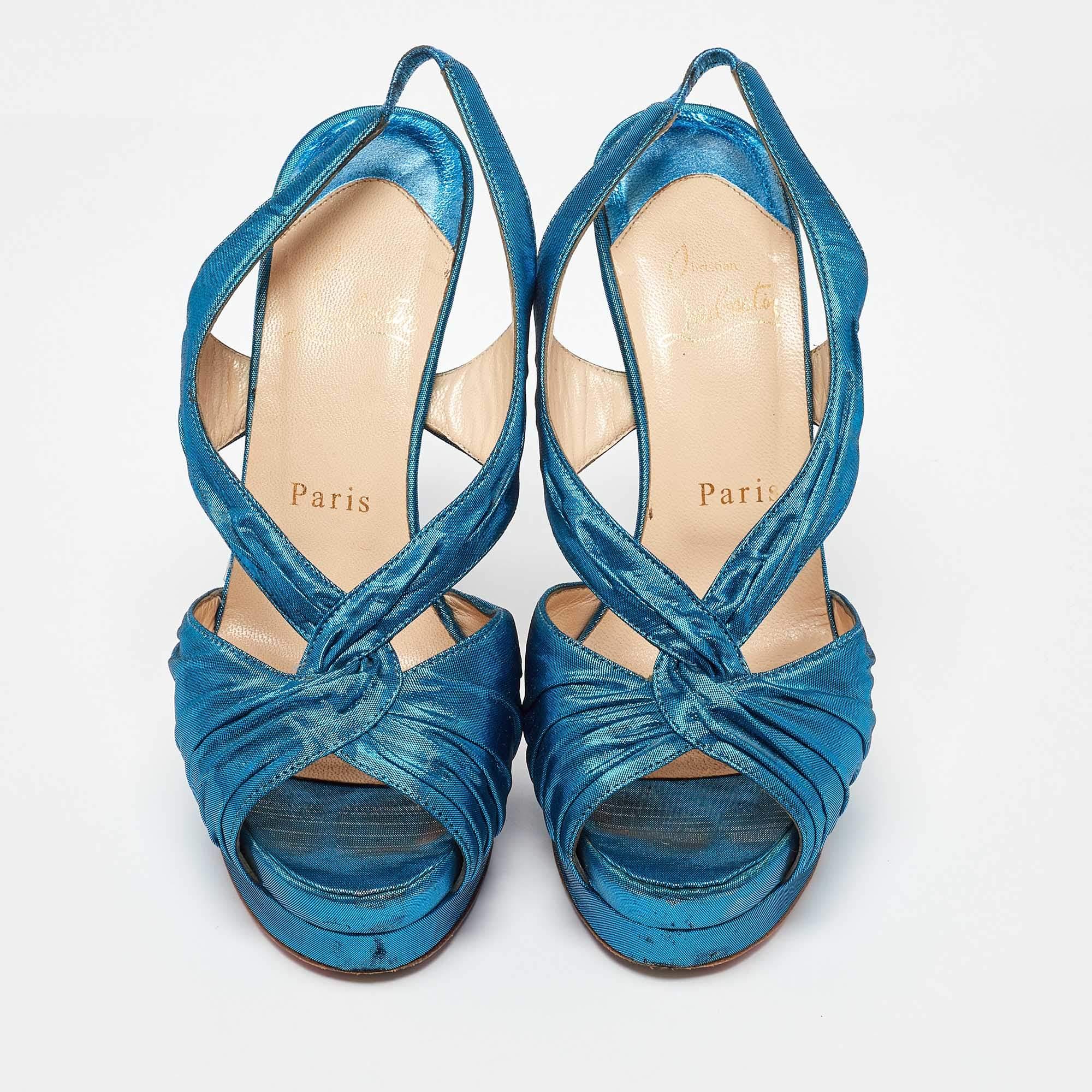 Christian Louboutin Sandalias de plataforma Pour Monsieur de satén azul tamaño 36 Azul en venta