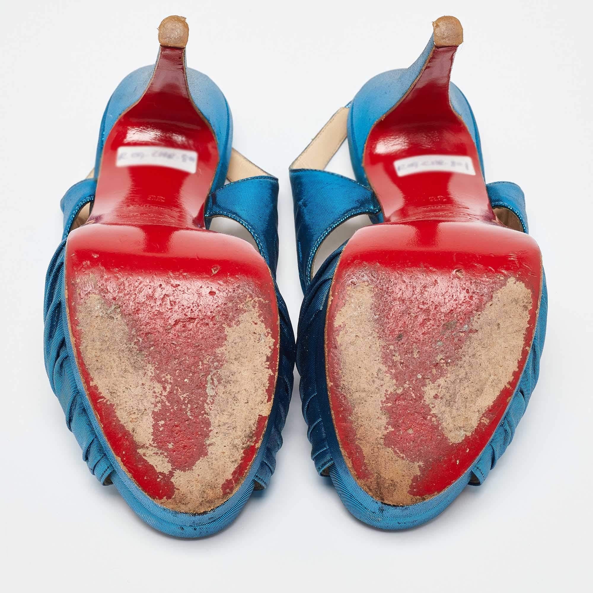 Christian Louboutin Sandalias de plataforma Pour Monsieur de satén azul tamaño 36 en venta 1