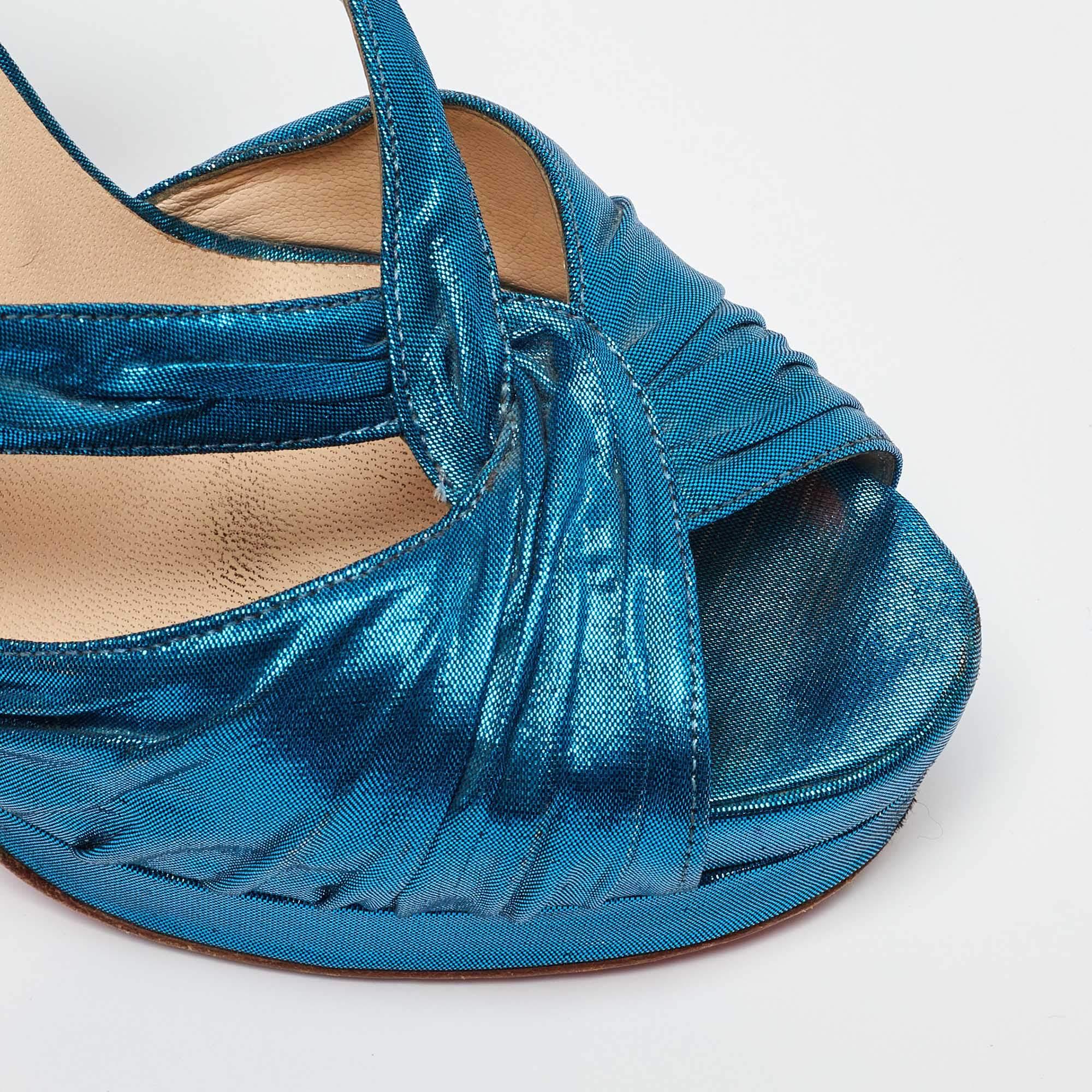 Christian Louboutin Sandalias de plataforma Pour Monsieur de satén azul tamaño 36 en venta 2