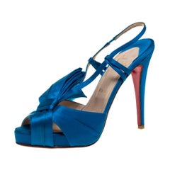 Christian Louboutin Blue Satin Pour Monsieur Slingback Sandals Size 39.5
