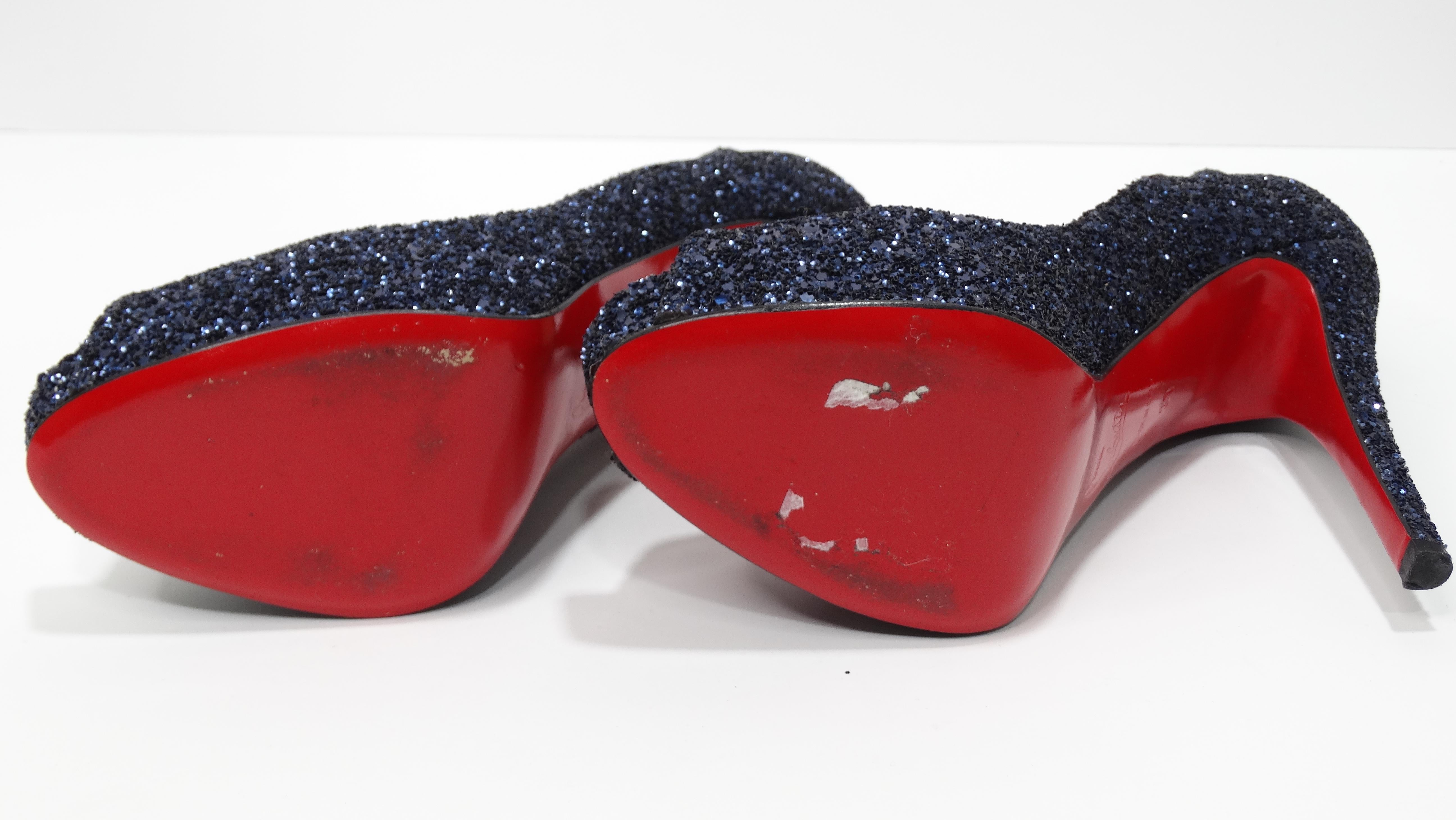 Christian Louboutin Blue Sequin Glitter Heels For Sale 2