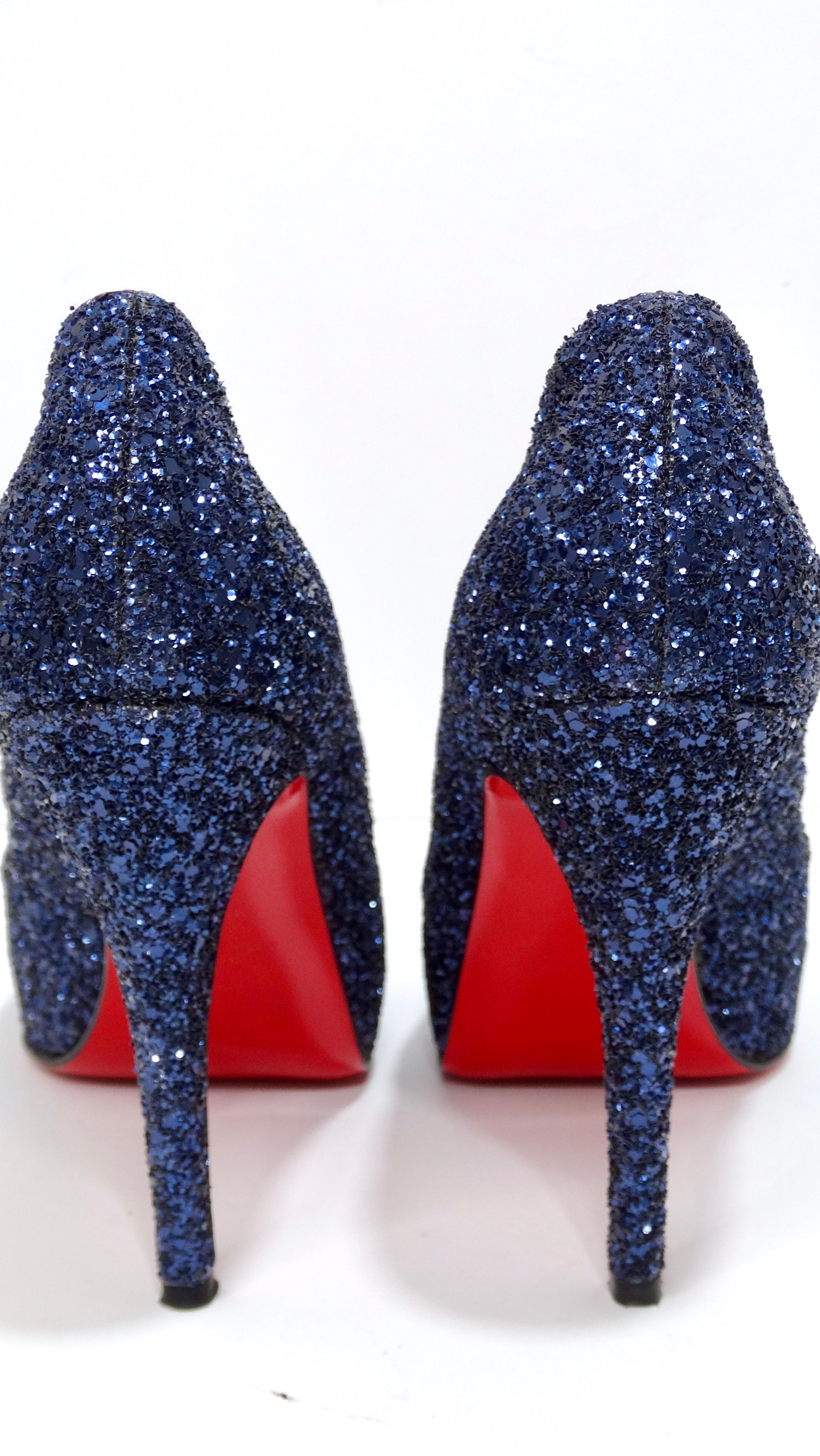 Black Christian Louboutin Blue Sequin Glitter Heels For Sale