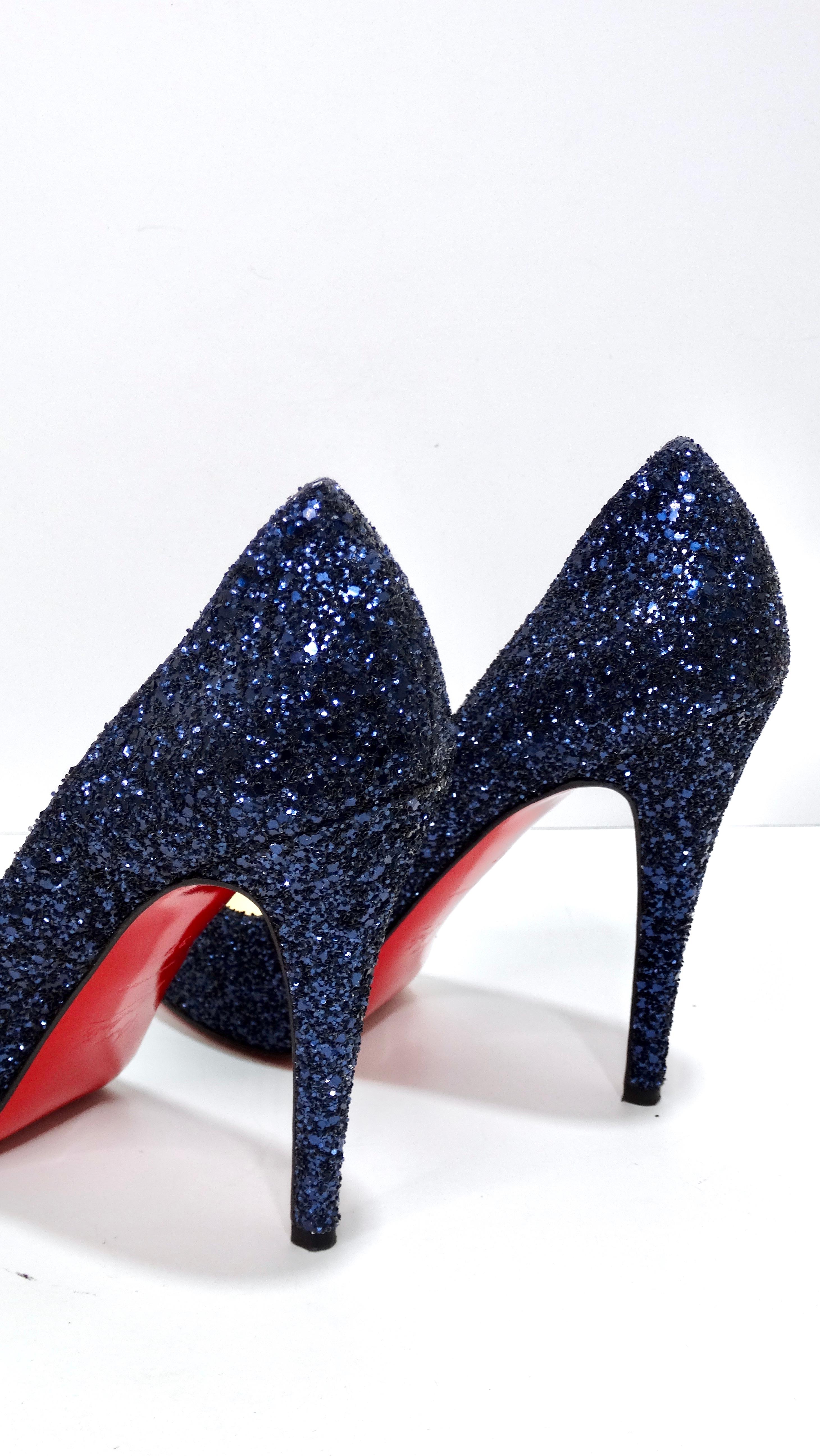 Christian Louboutin Blue Sequin Glitter Heels In Excellent Condition For Sale In Scottsdale, AZ