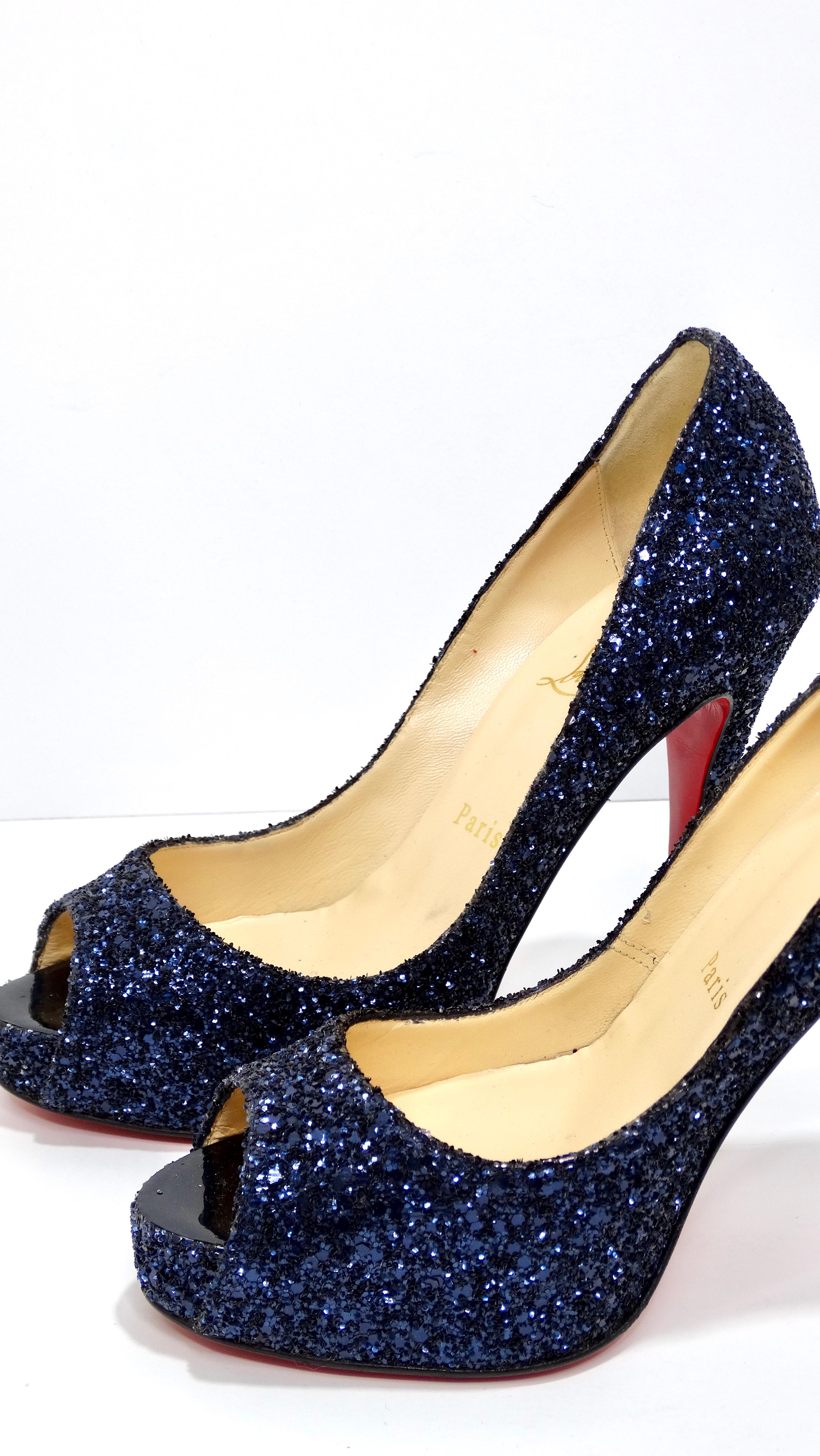 Women's Christian Louboutin Blue Sequin Glitter Heels For Sale