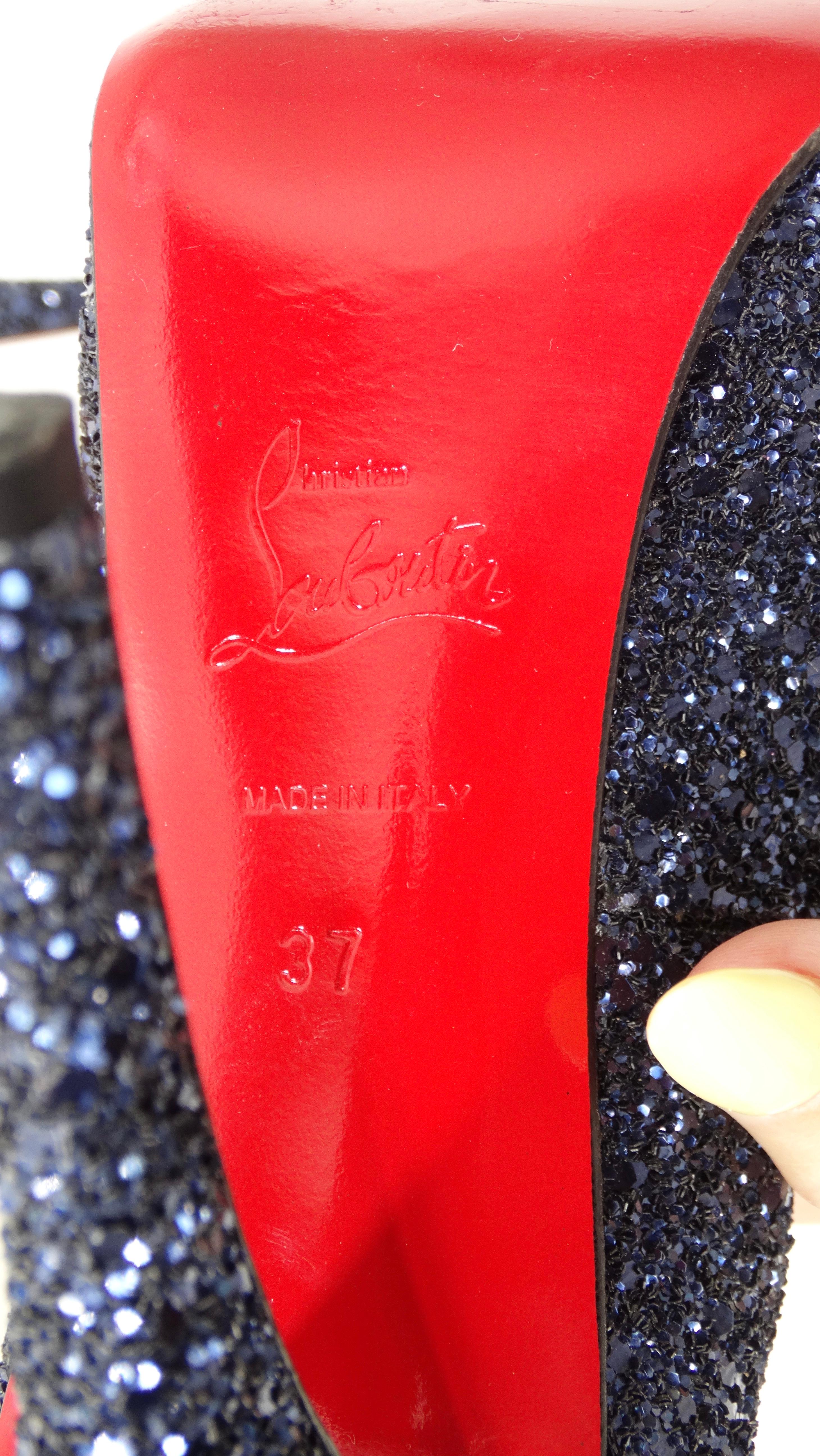 Christian Louboutin Blue Sequin Glitter Heels For Sale 1