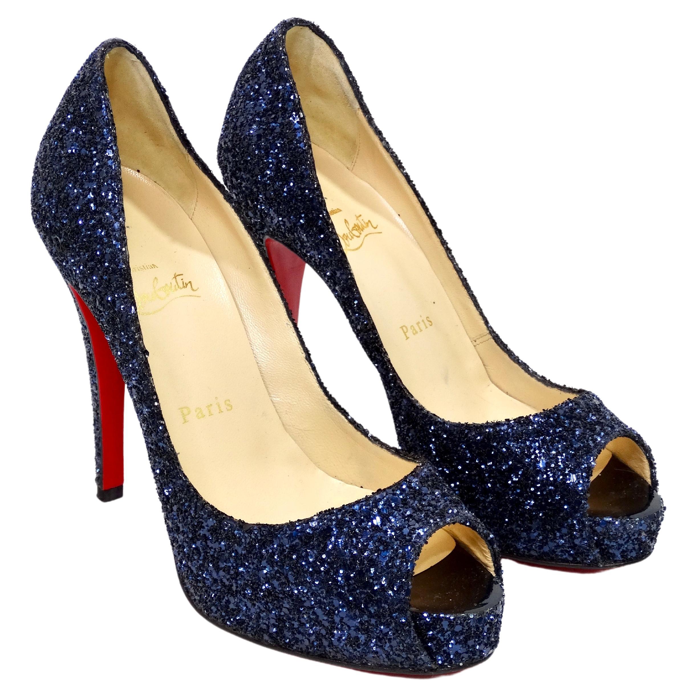 Christian Louboutin Blue Sequin Glitter Heels For Sale