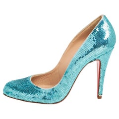 Used Christian Louboutin Blue Sequins Simple Pumps Size 37