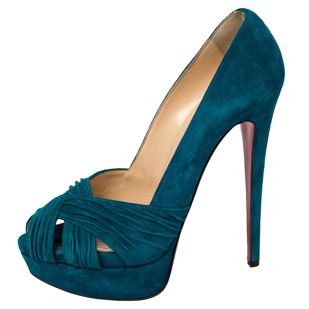 christian louboutin blue suede heels