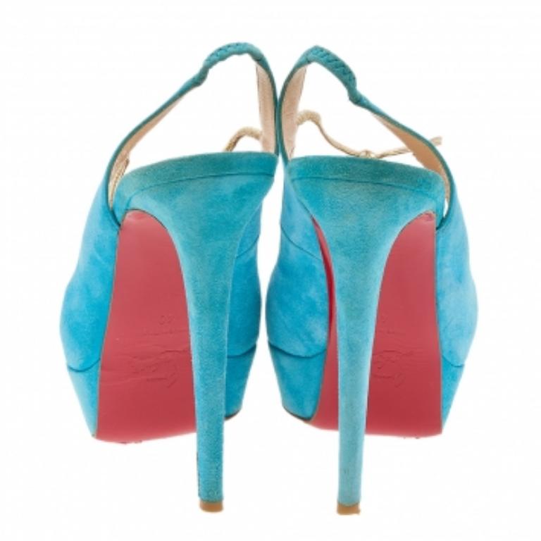 Bleu Christian Louboutin Alta Spritney Sandales à plateforme en daim bleu Taille 40 en vente