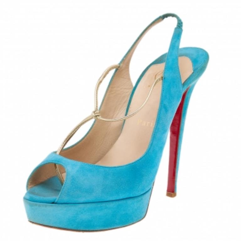 Christian Louboutin Alta Spritney Sandales à plateforme en daim bleu Taille 40 en vente 1