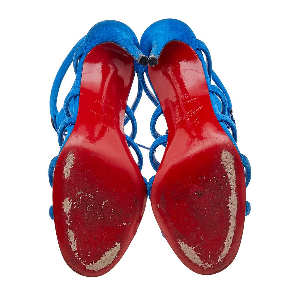 Christian Louboutin Blue Suede Amazoulo Gladiator Sandals Size 36 In Good Condition In Dubai, Al Qouz 2
