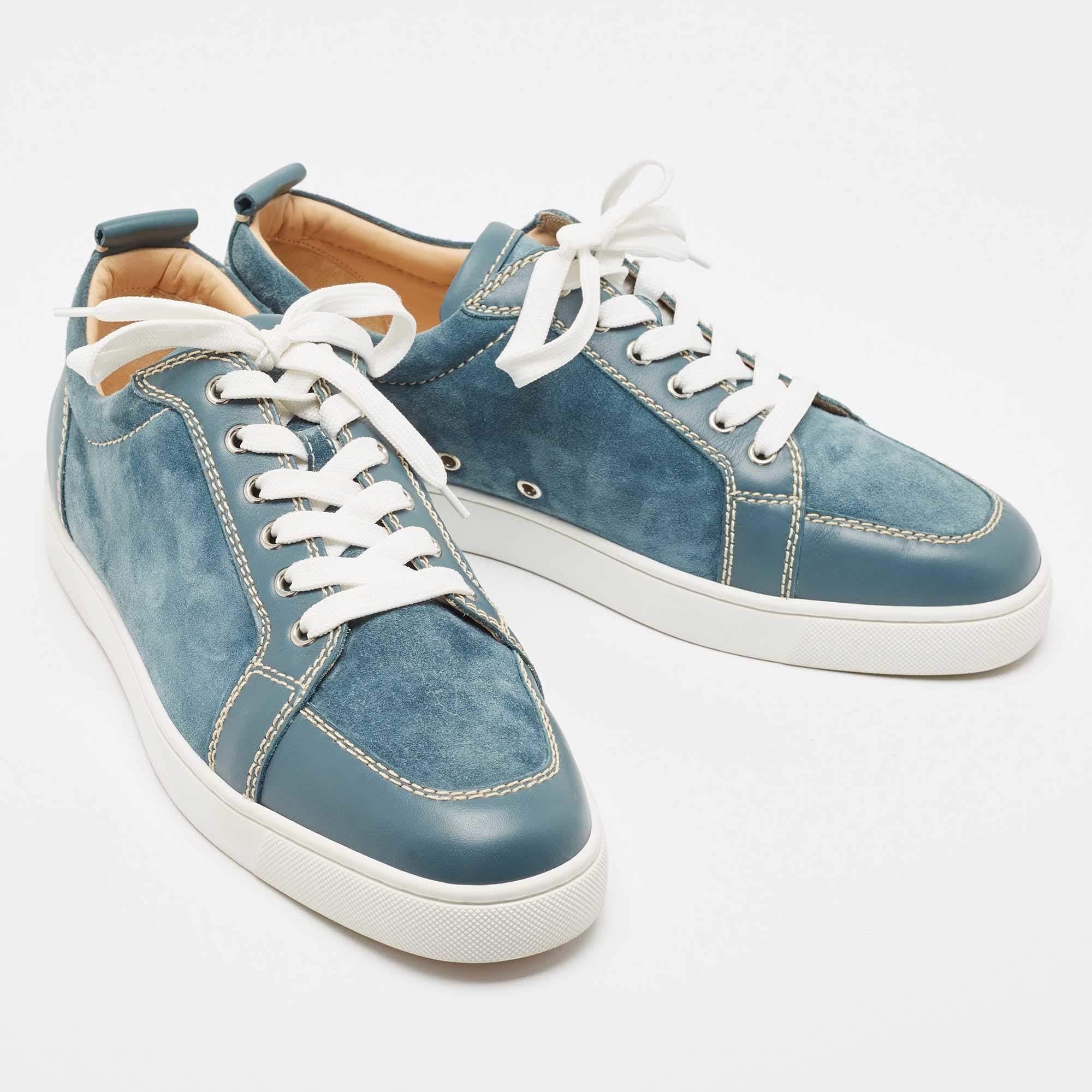Christian Louboutin Blue Suede and Leather Rantulow Sneakers Size 44.5 In Good Condition In Dubai, Al Qouz 2