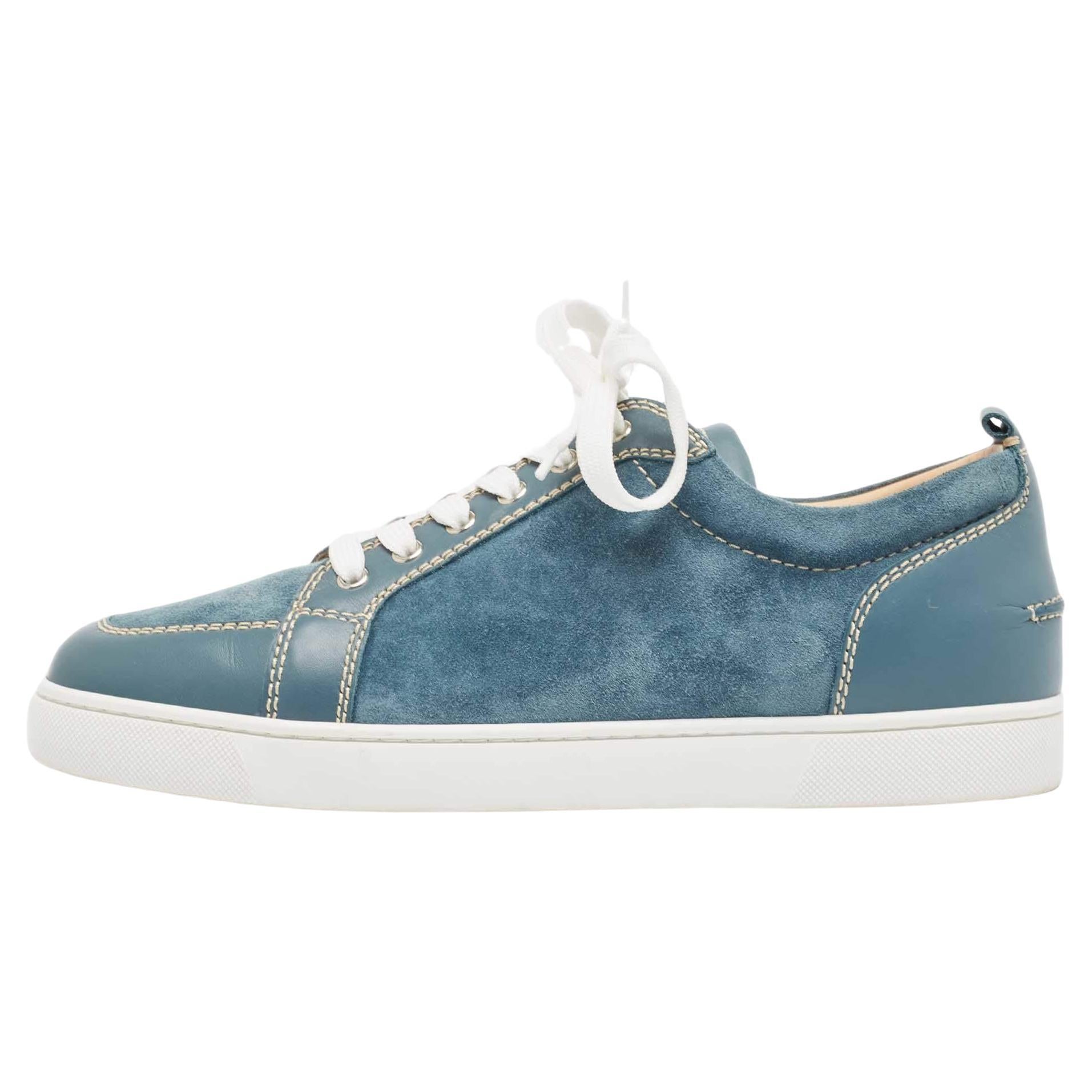 Christian Louboutin Blue Suede and Leather Rantulow Sneakers Size 44.5