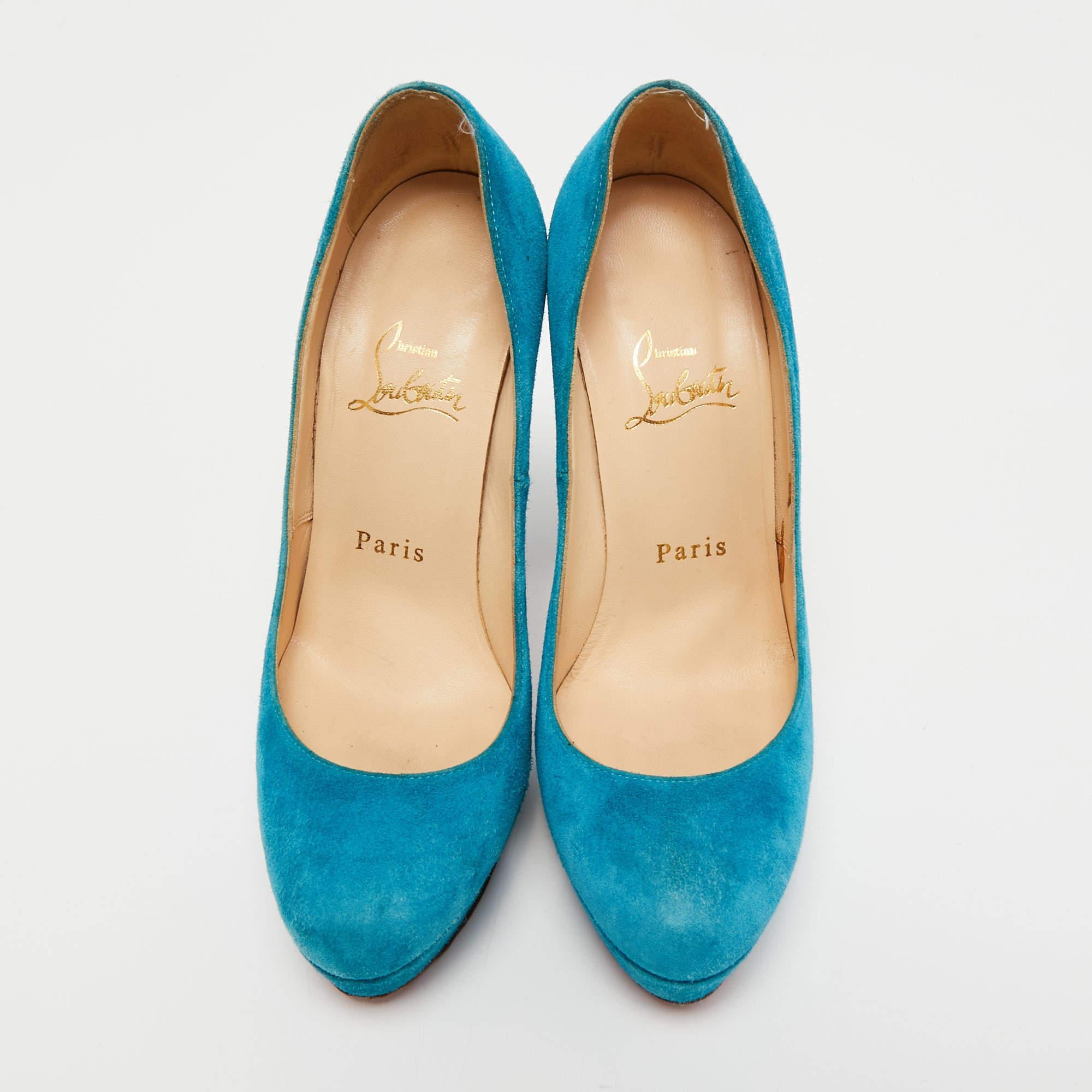 Bleu Christian Louboutin escarpins Bibi à plateforme en daim bleu, taille 36 en vente