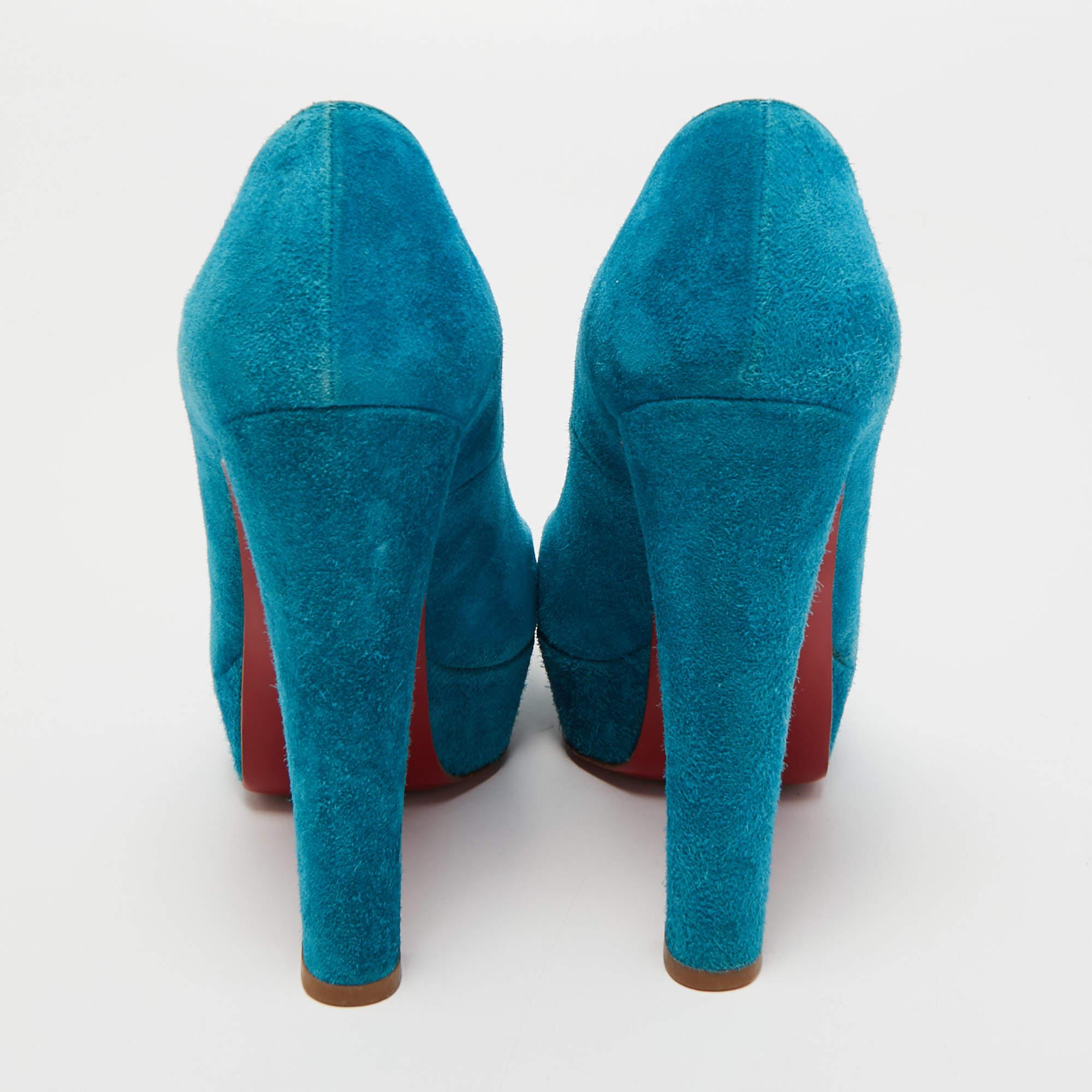 Christian Louboutin escarpins Bibi à plateforme en daim bleu, taille 36 en vente 1