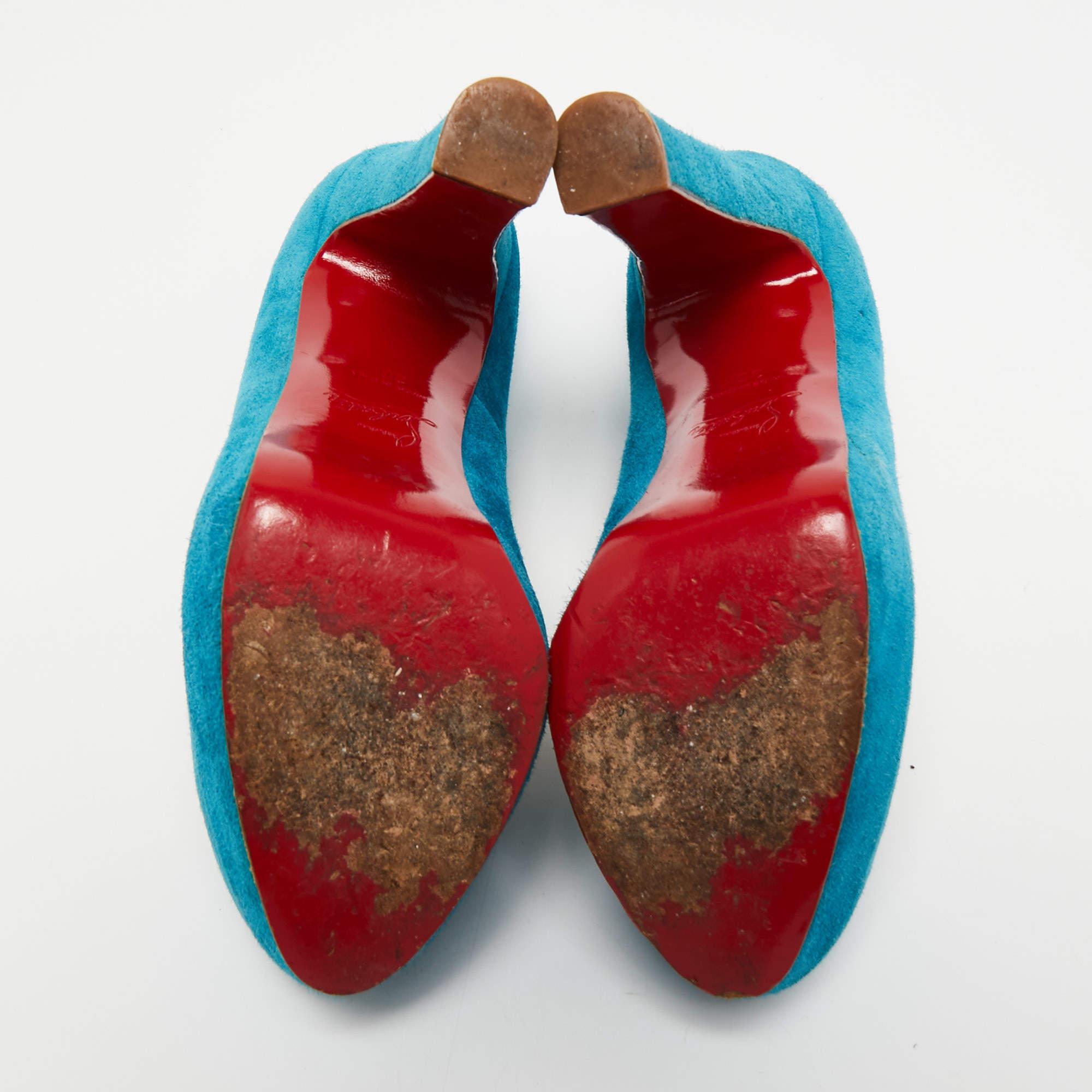 Christian Louboutin escarpins Bibi à plateforme en daim bleu, taille 36 en vente 2