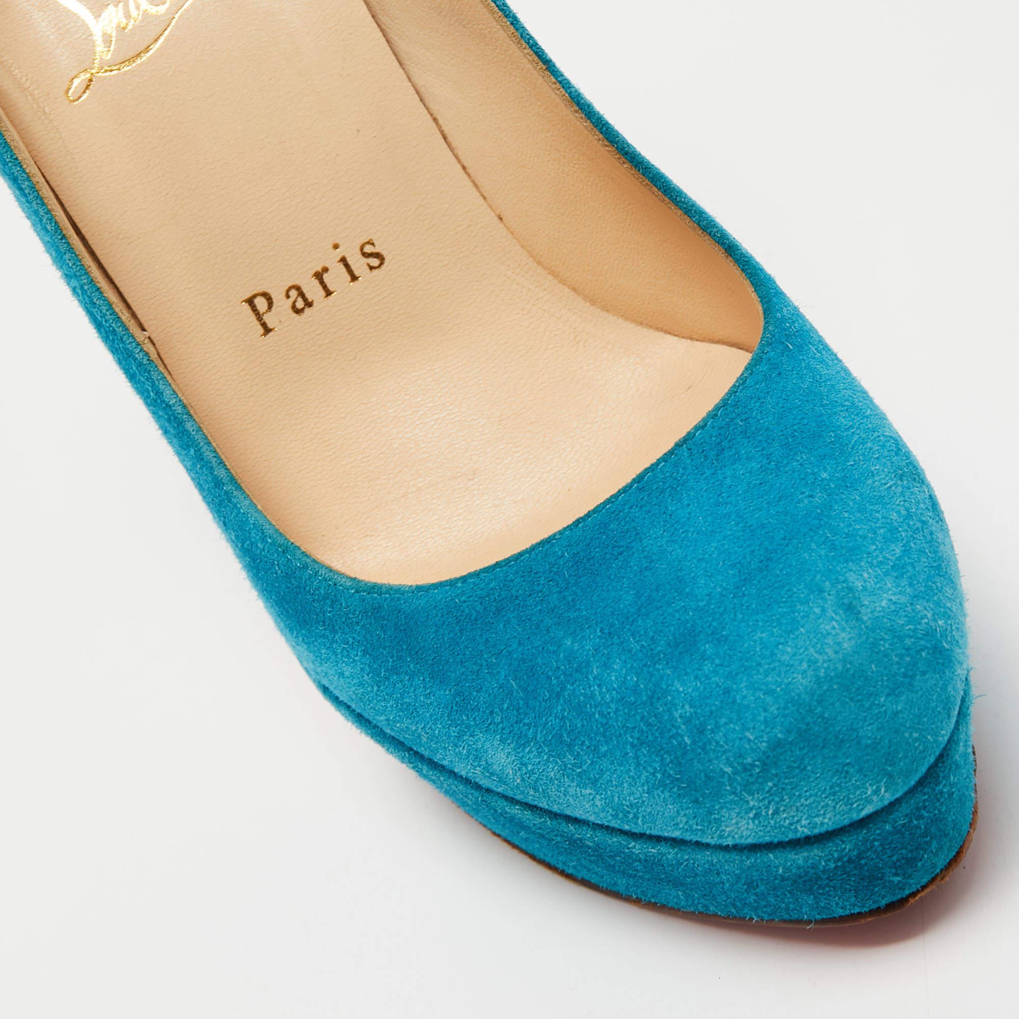 Christian Louboutin escarpins Bibi à plateforme en daim bleu, taille 36 en vente 3