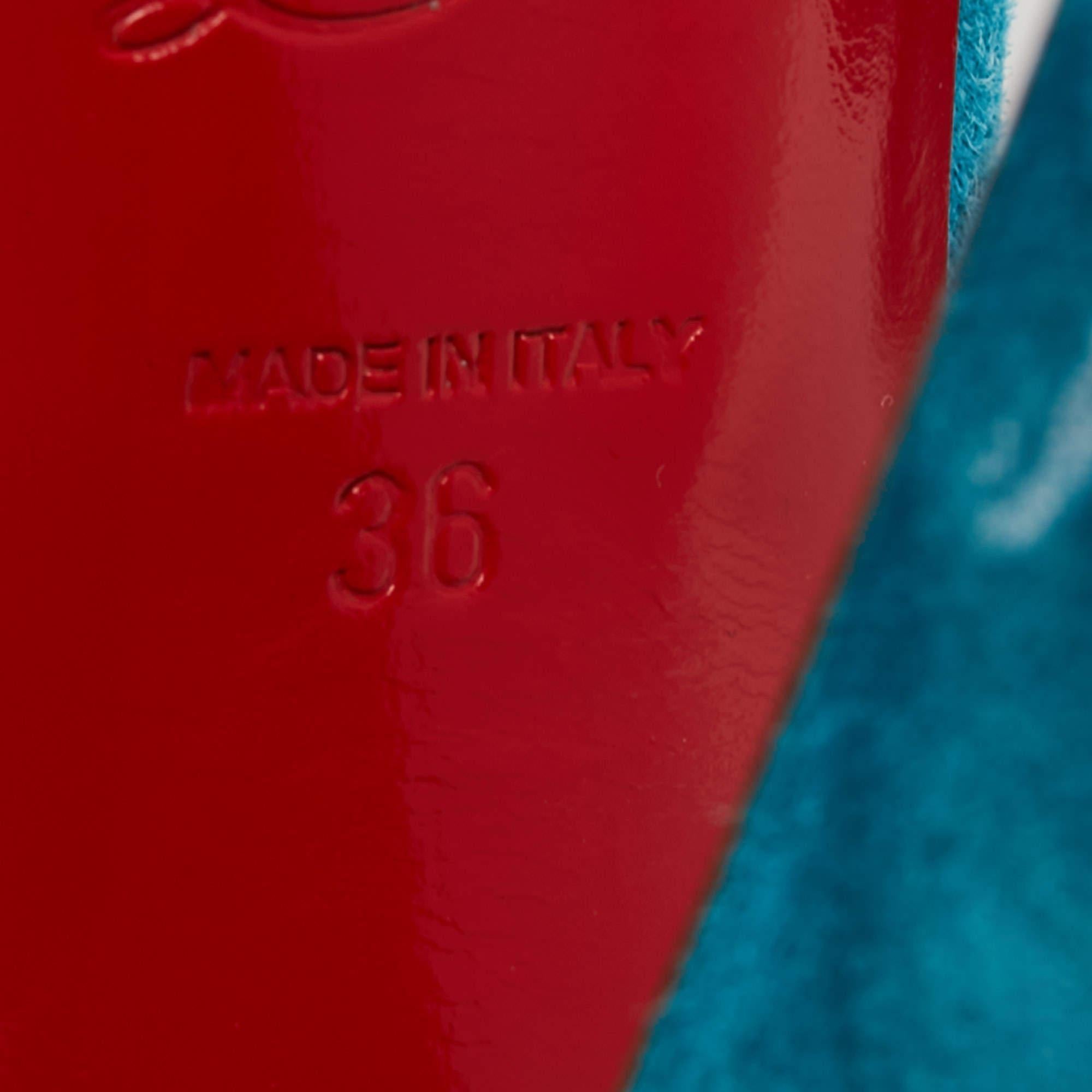 Christian Louboutin escarpins Bibi à plateforme en daim bleu, taille 36 en vente 4