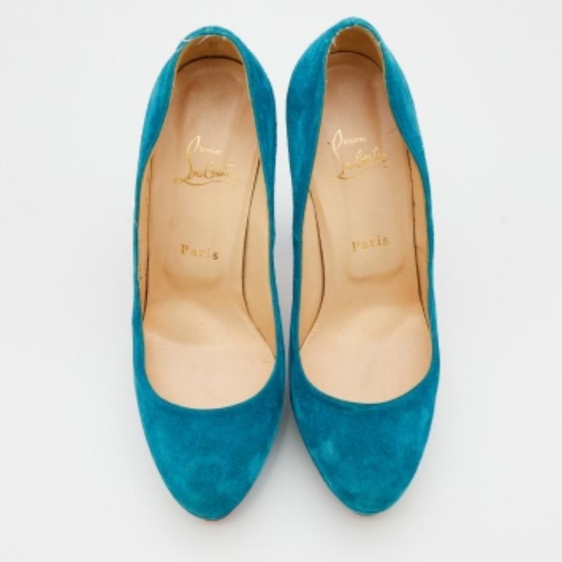 Bleu Christian Louboutin escarpins Bibi à plateforme en daim bleu, taille 39 en vente